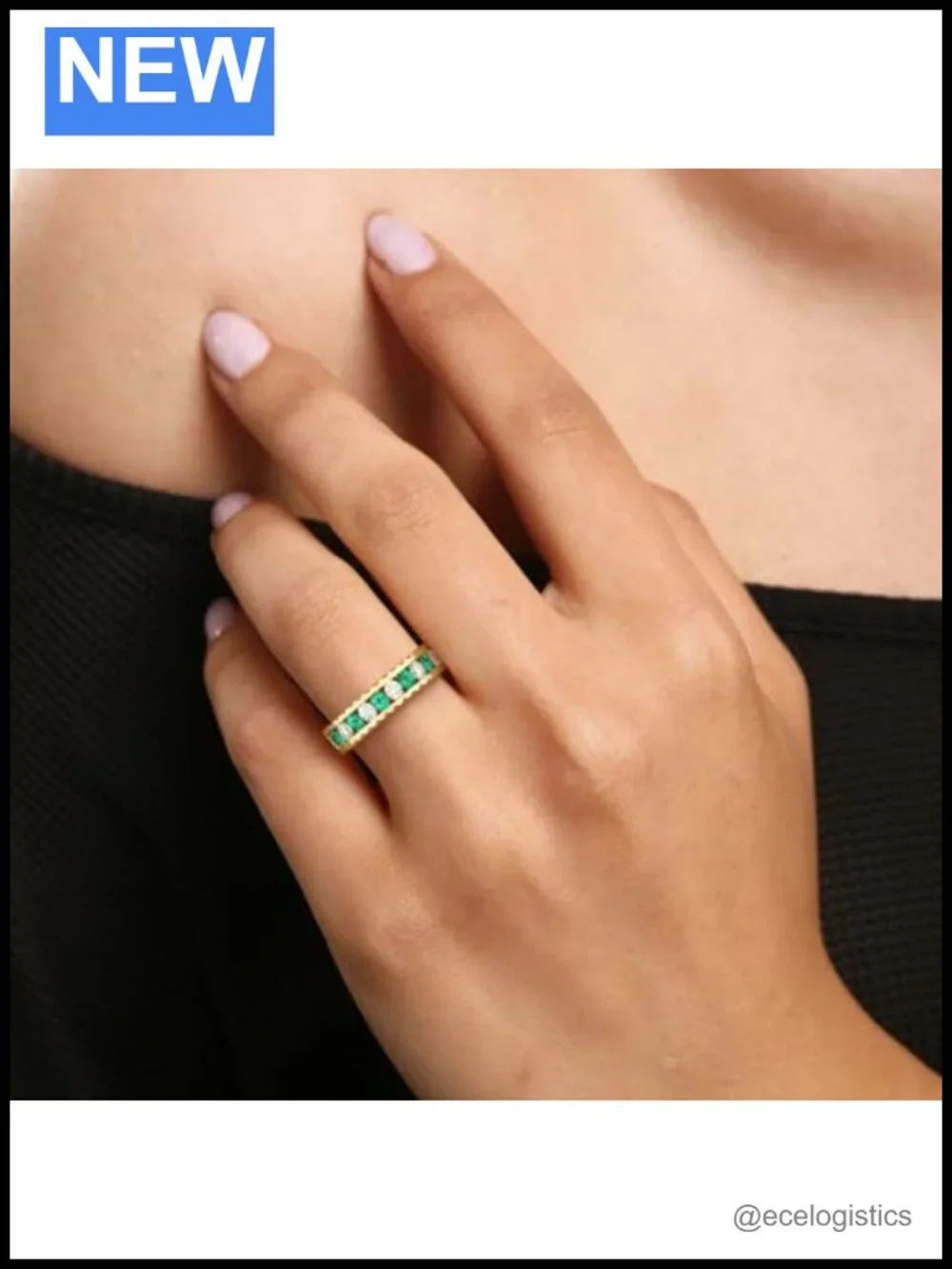 Dainty Stackable Eternity Band 925 Sterling Silver 14K Gold Plated Moissanite